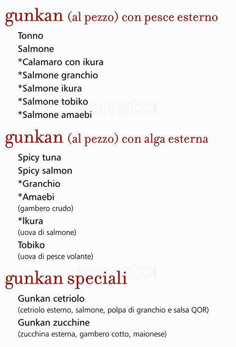 Menu di QOR - Ristorante Giapponese - Milano 