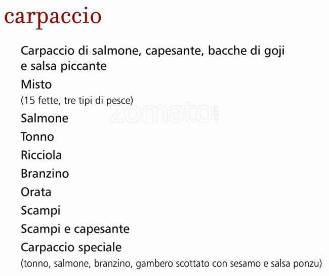 Menu di QOR - Ristorante Giapponese - Milano 