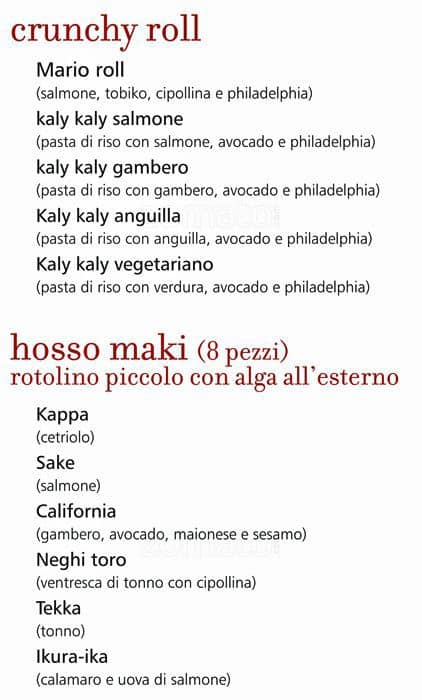 Menu di QOR - Ristorante Giapponese - Milano 
