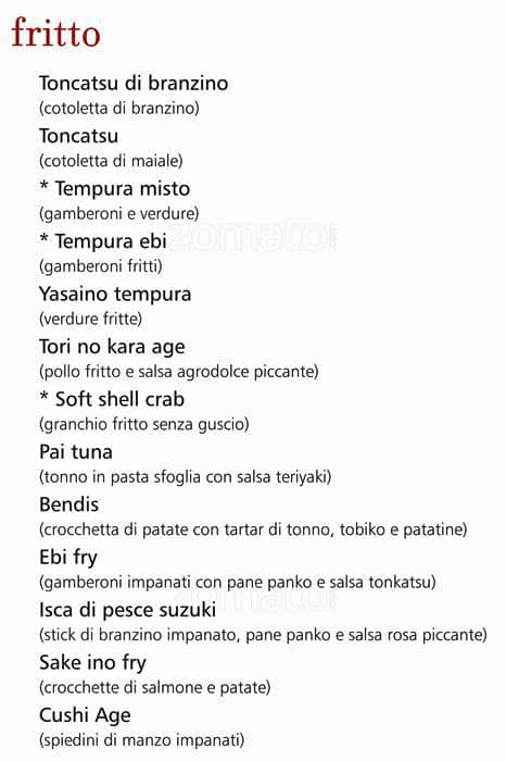 Menu di QOR - Ristorante Giapponese - Milano 