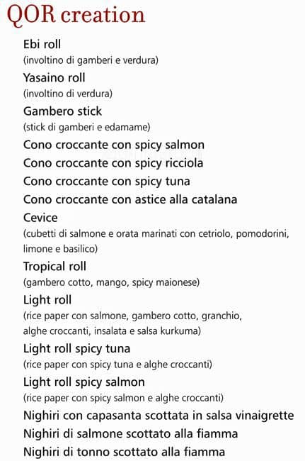 Menu di QOR - Ristorante Giapponese - Milano 