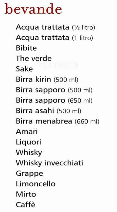 Menu di QOR - Ristorante Giapponese - Milano 