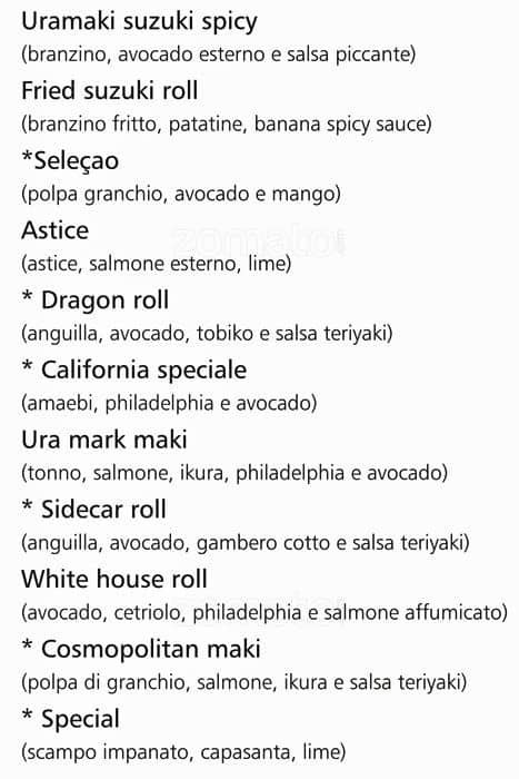 Menu di QOR - Ristorante Giapponese - Milano 