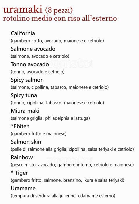Menu di QOR - Ristorante Giapponese - Milano 