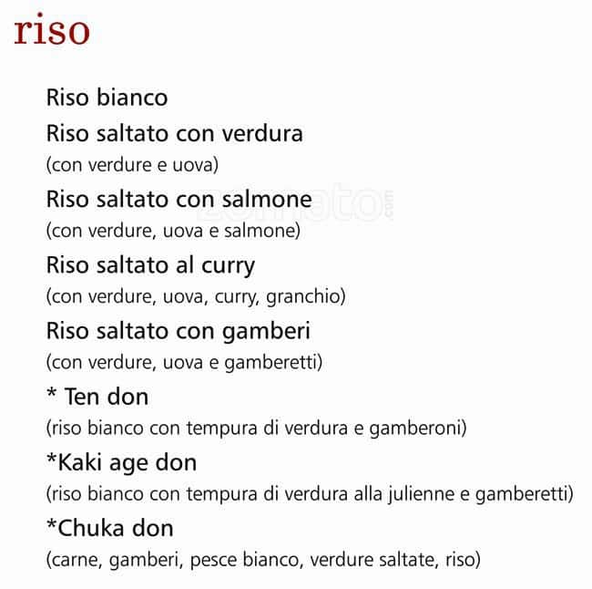 Menu di QOR - Ristorante Giapponese - Milano 