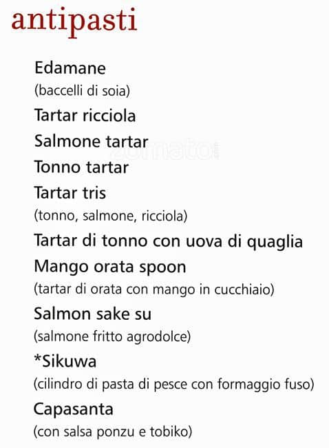 Menu di QOR - Ristorante Giapponese - Milano 