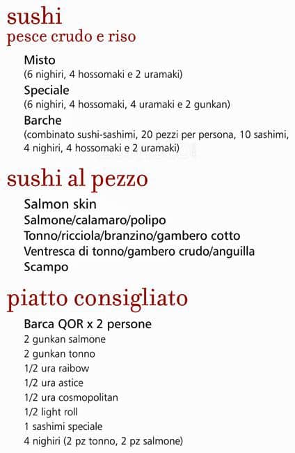 Menu di QOR - Ristorante Giapponese - Milano 