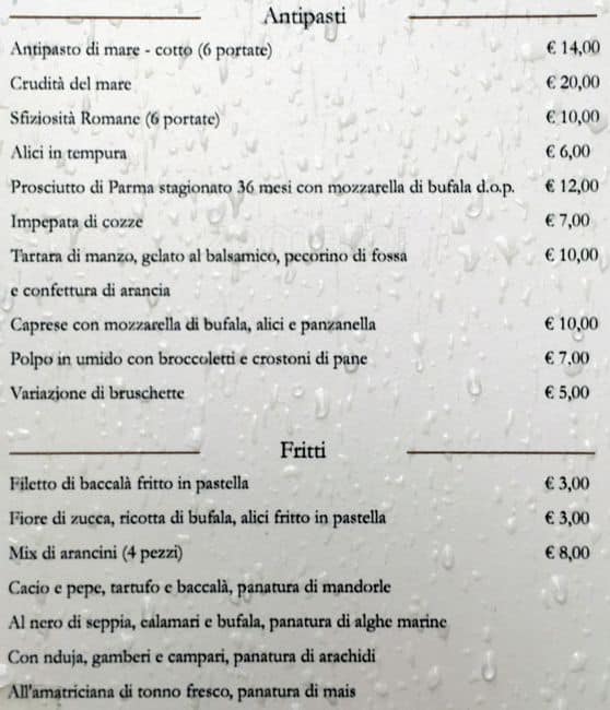 Menu di Gran Caffè del Passeggero 
