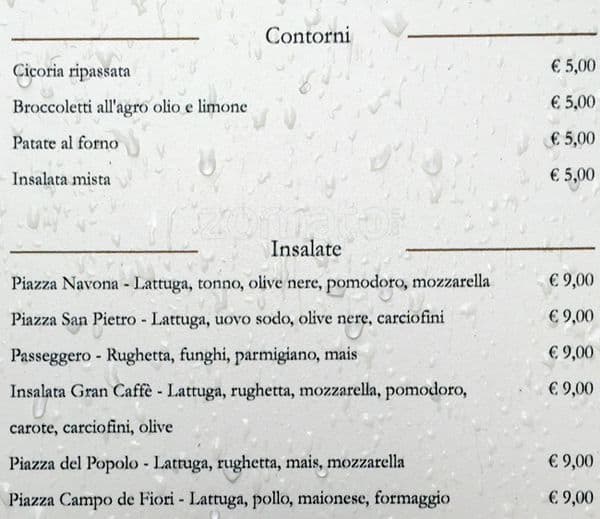 Menu di Gran Caffè del Passeggero 