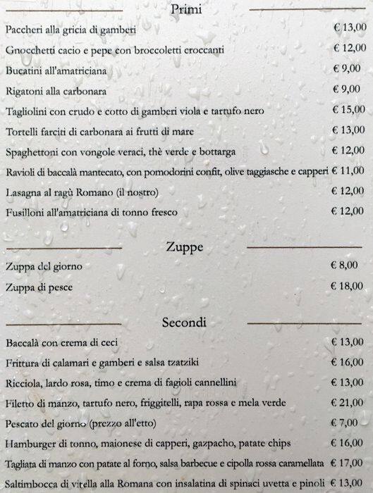Menu di Gran Caffè del Passeggero 