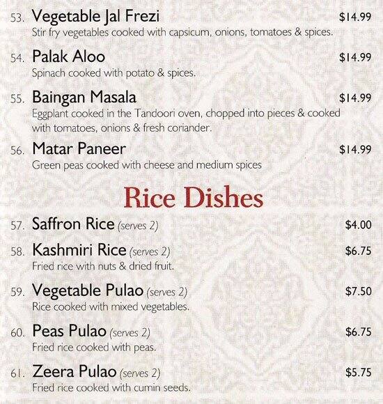 Menu at Tandoori Nightz restaurant, Warnbro