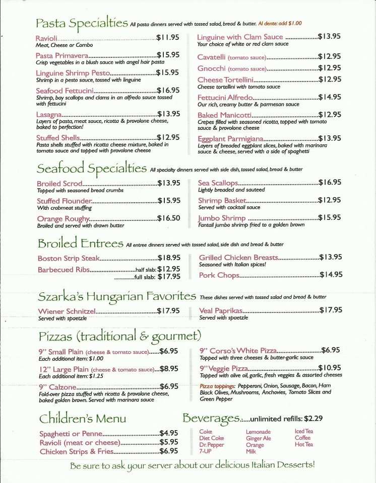 romano's macaroni grill north olmsted menu Menu at corso's italian restaurant, north olmsted