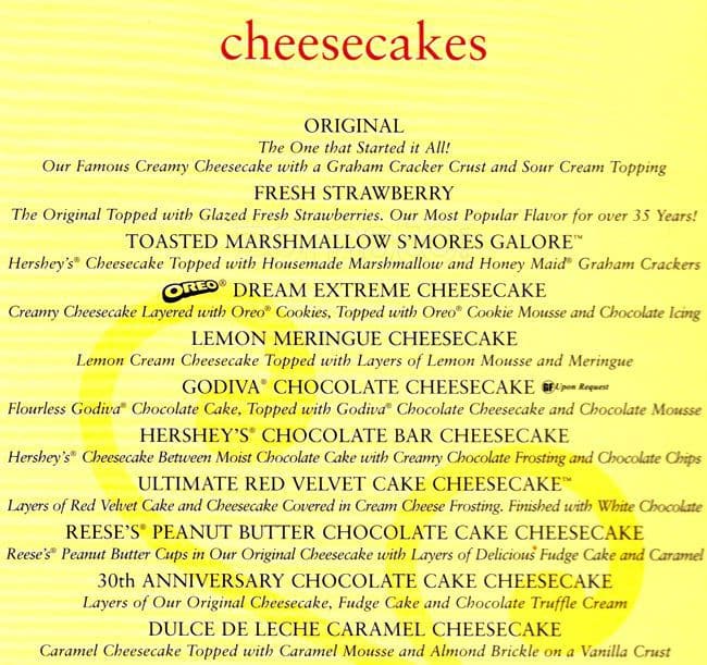 Menu at The Cheesecake Factory desserts, Charlotte