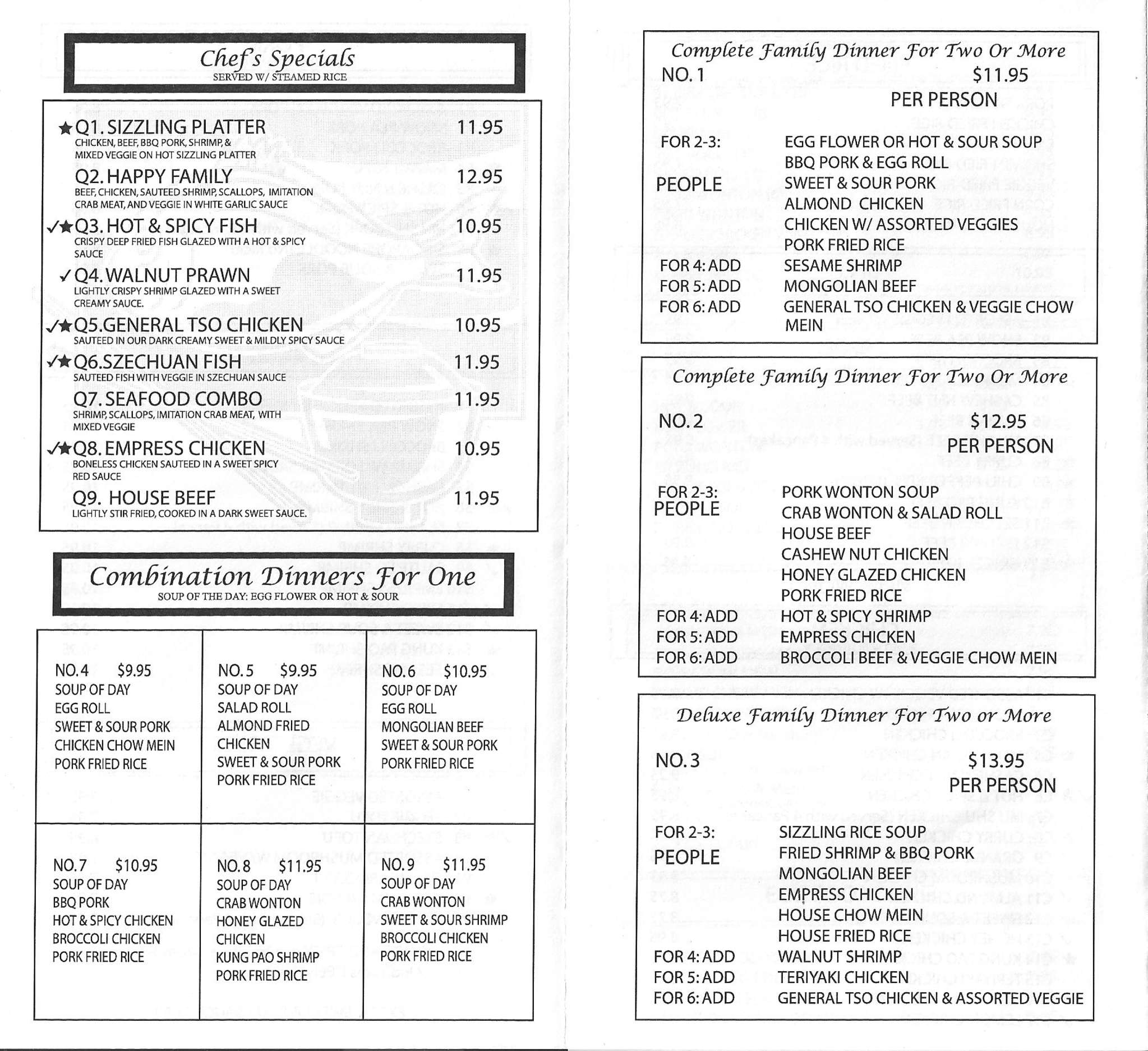 Menu at Lucky Chopsticks restaurant, Anacortes