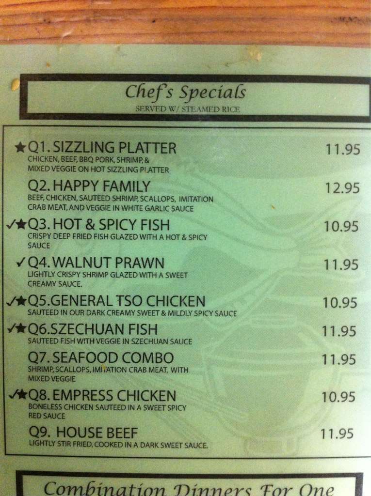 Menu at Lucky Chopsticks restaurant, Anacortes