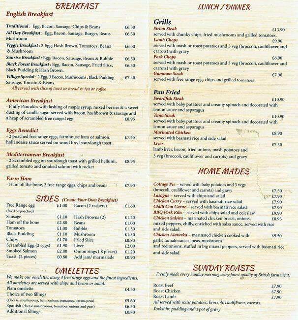 Village Cafe & Bistro, Banstead, London का मेनू Zomato UK