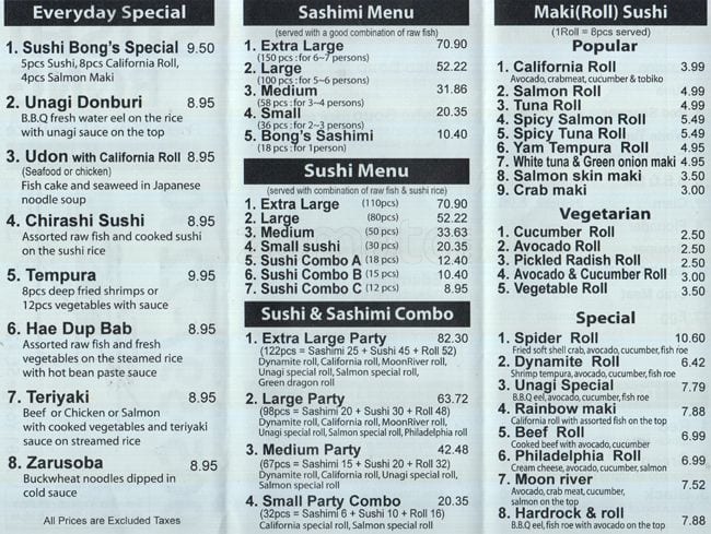 Sushi Bong Menu, Menu for Sushi Bong 