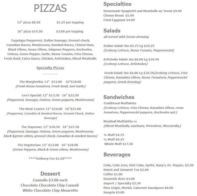 Lee's Flying Pizza Menu, Menu for Lee's Flying Pizza, Slidell, New ...