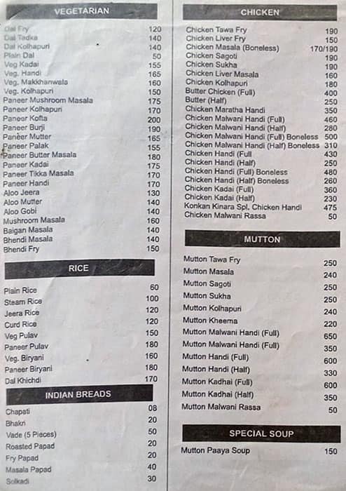 Menu at Konkan Kinara, Mumbai, Shop 1