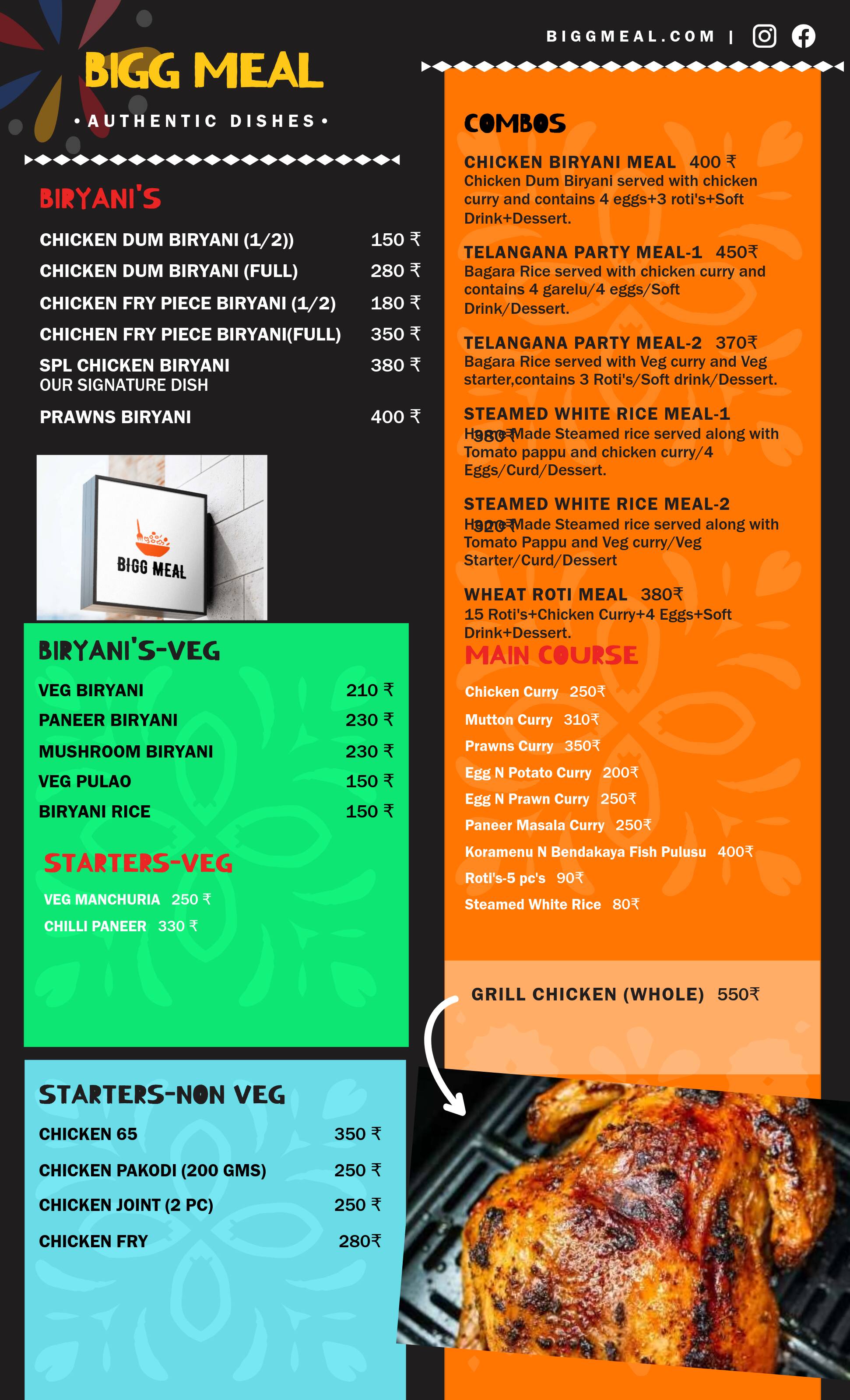 Menu of Bigg Meal, Kukatpally, Hyderabad