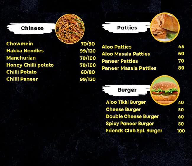 Menu of Friends Club Cafe, Shyam Nagar, Jaipur