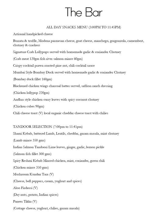 Grand Hyatt Mumbai menu