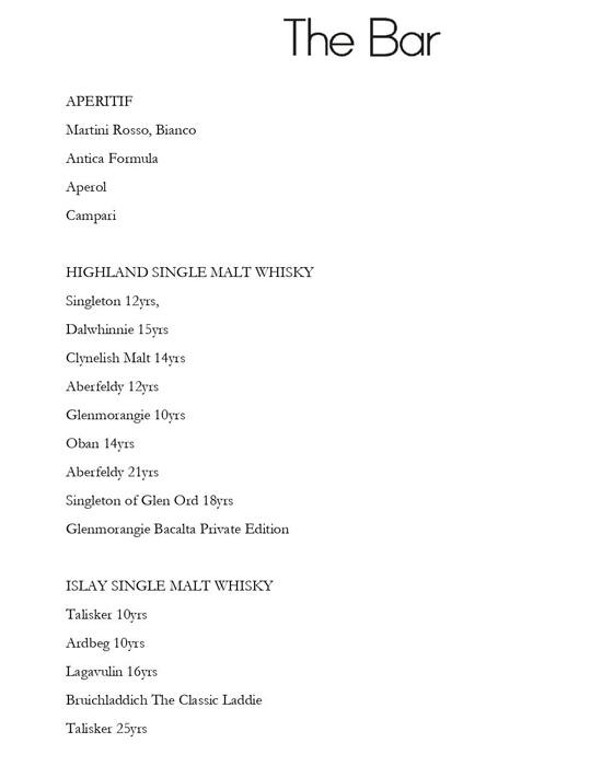 Grand Hyatt Mumbai menu