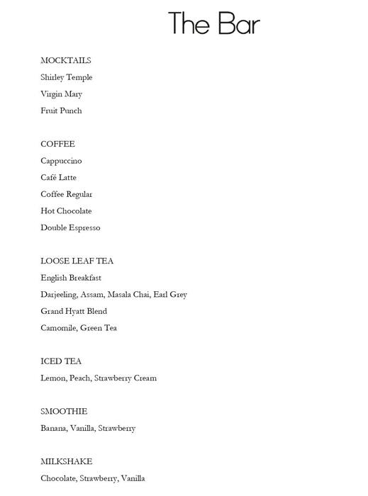 Grand Hyatt Mumbai menu