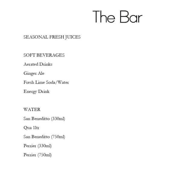 Grand Hyatt Mumbai menu