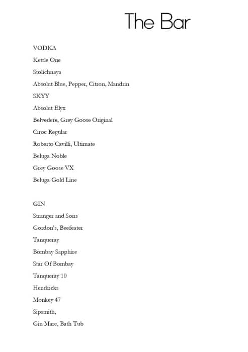 Grand Hyatt Mumbai menu