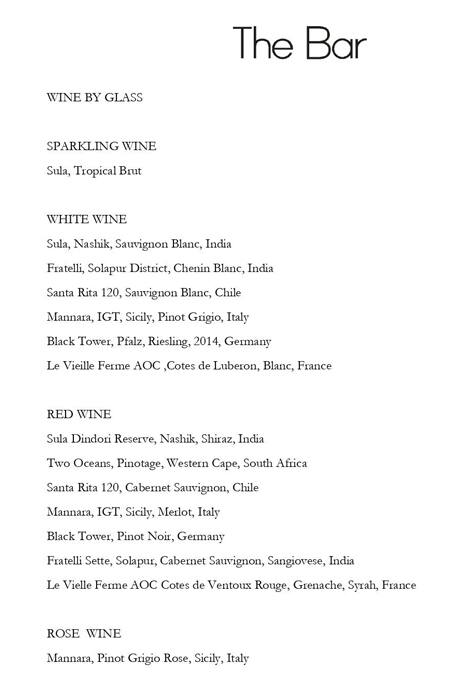 Grand Hyatt Mumbai menu