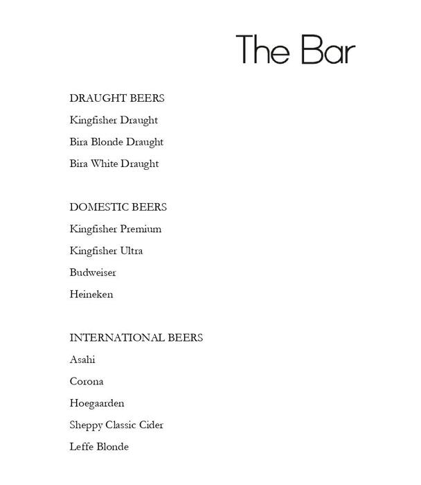 Grand Hyatt Mumbai menu