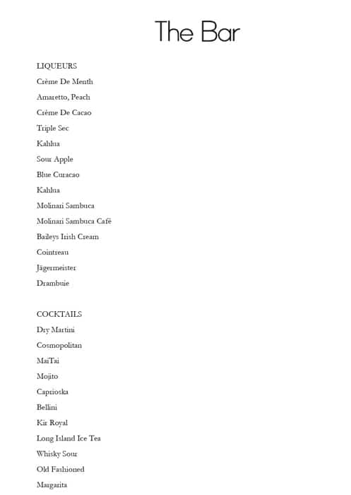 Grand Hyatt Mumbai menu