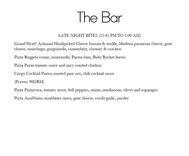 Grand Hyatt Mumbai menu