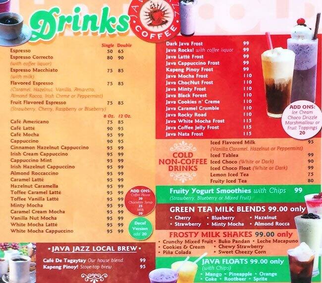 Java Jazz menu