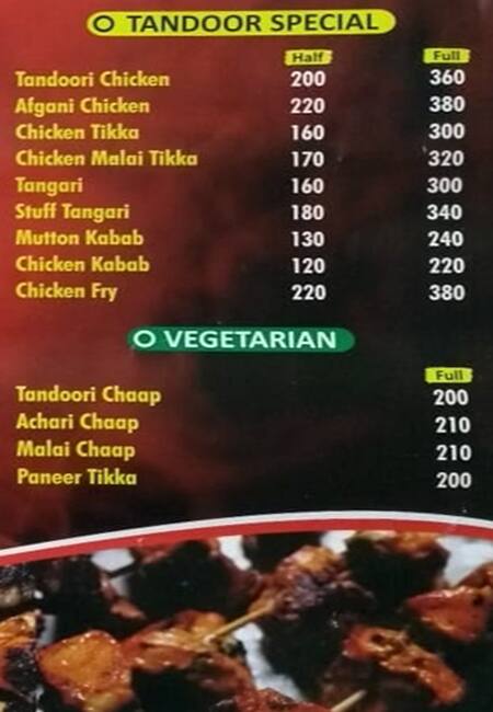 Chacha Shankar chic fish kabab menu