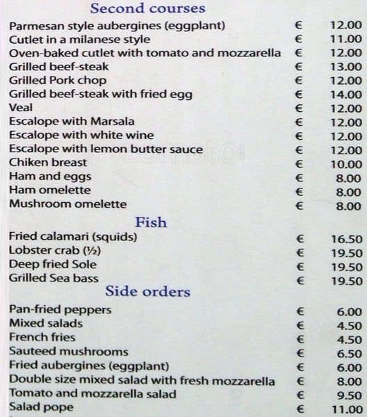 Menu di Lunch Pizzeria 