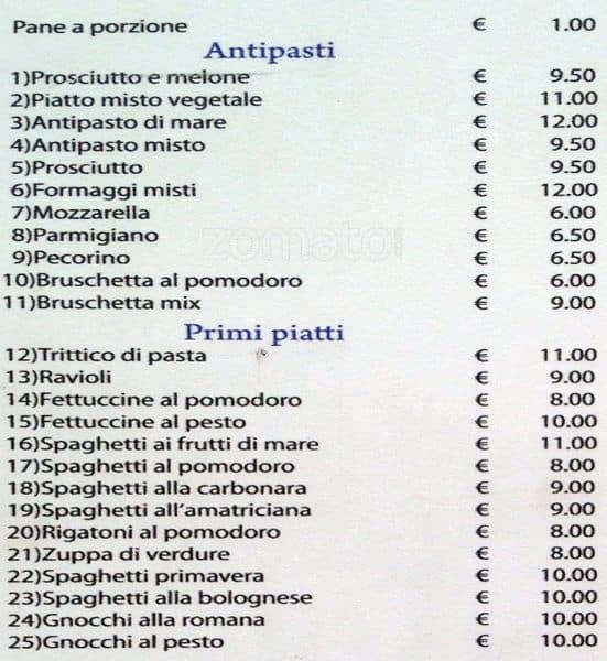 Menu di Lunch Pizzeria 