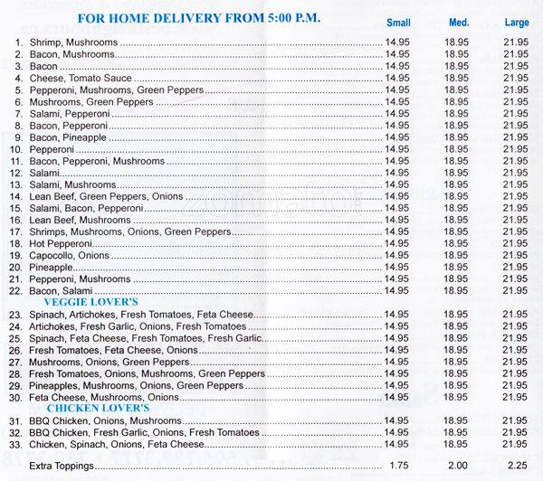 Menu au Best Neighbour's pizzeria, Vancouver
