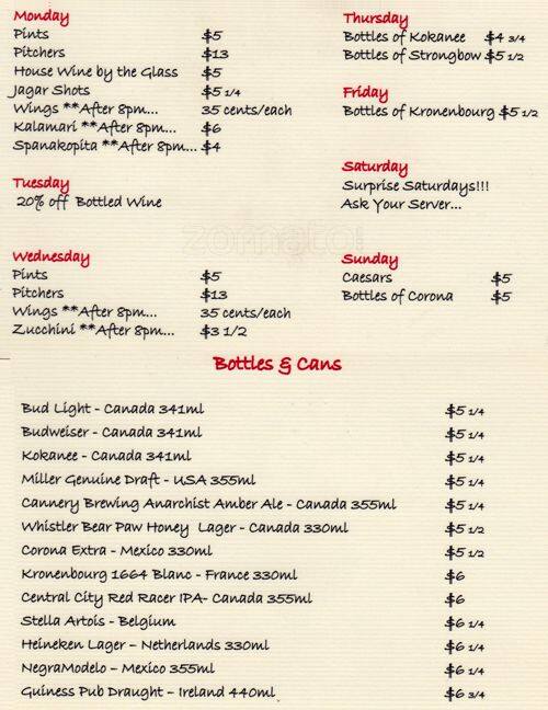 Menu au Best Neighbour's pizzeria, Vancouver