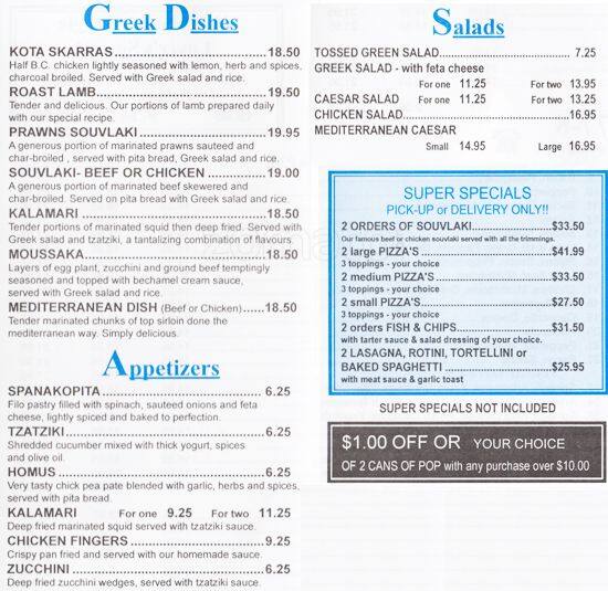 Menu au Best Neighbour's pizzeria, Vancouver