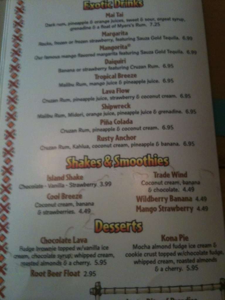 Menu at Islands pub & bar, Brea, 250 S State College Blvd
