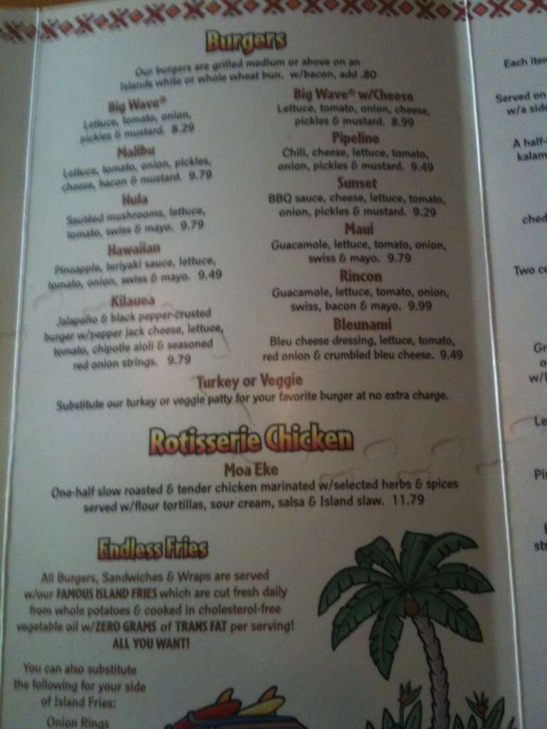 Menu at Islands pub & bar, Brea, 250 S State College Blvd