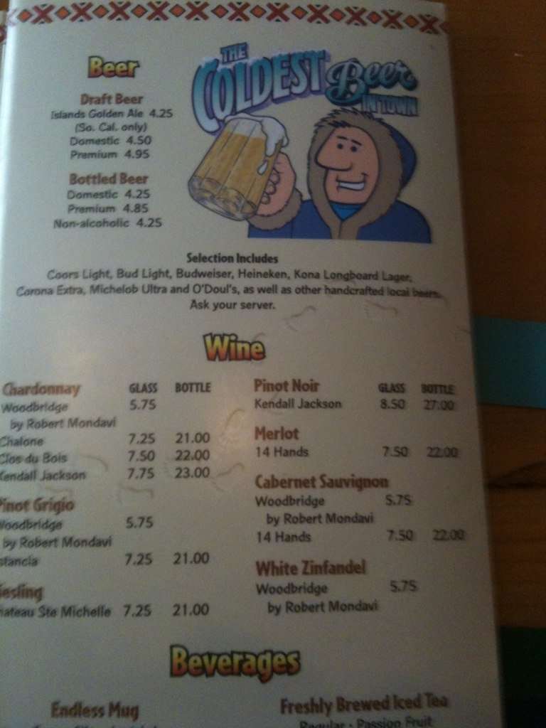 Menu at Islands pub & bar, Brea, 250 S State College Blvd