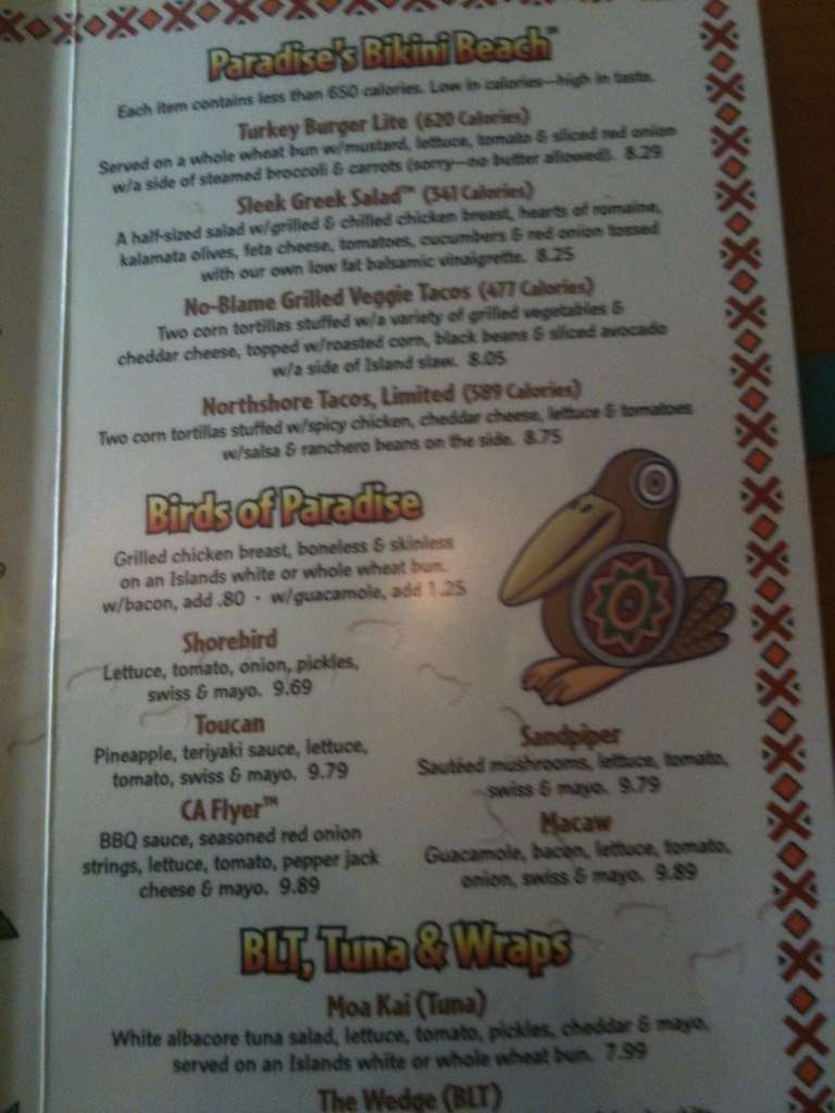 Menu at Islands pub & bar, Brea, 250 S State College Blvd