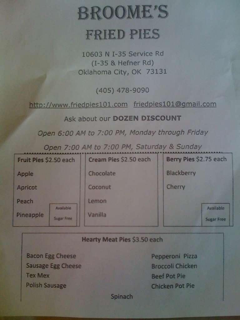 Broome's Fried Pies Menu, Menu for Broome's Fried Pies, Suburban