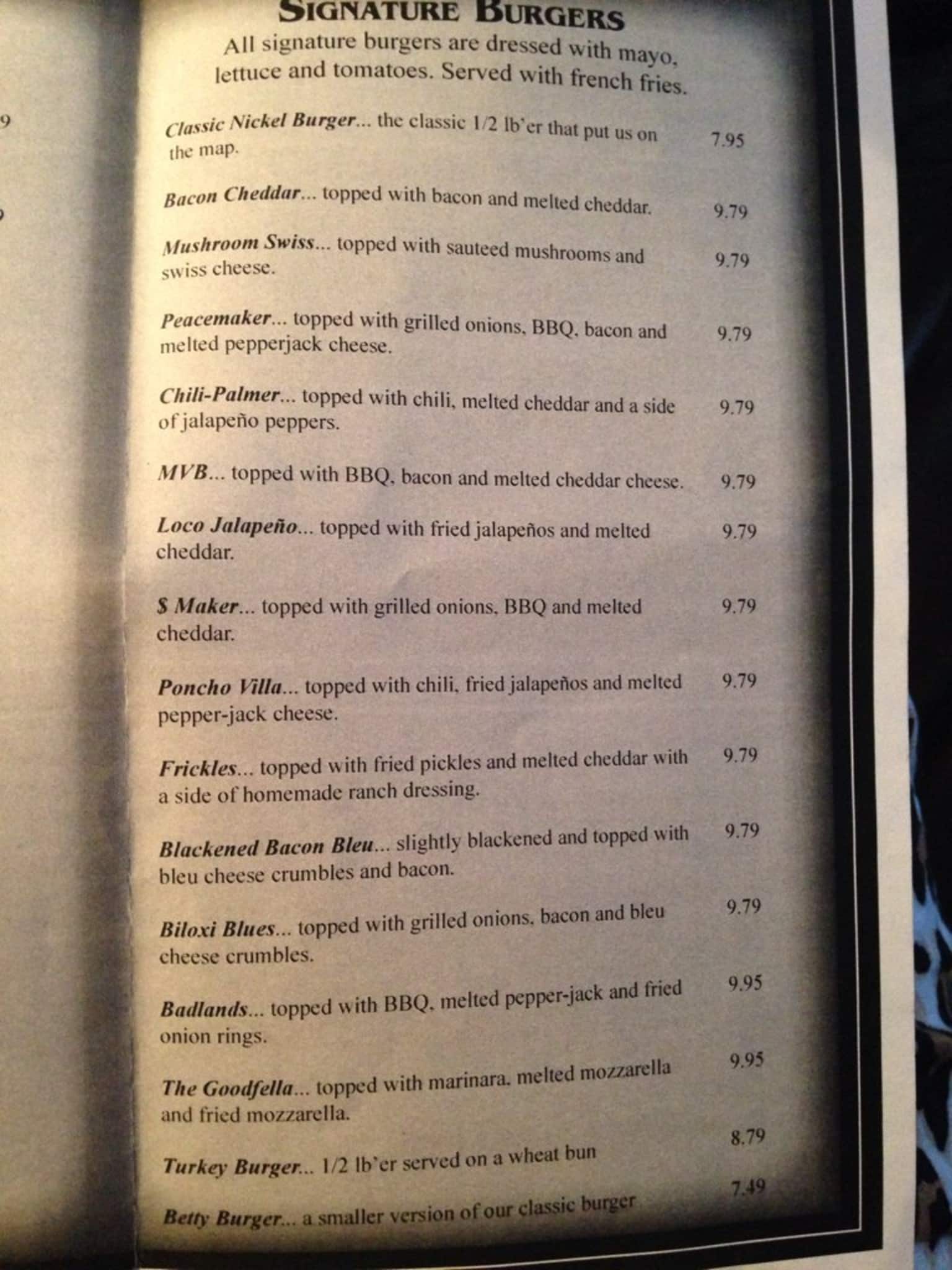 Menu at Triple Nickel Grill restaurant, Mandeville