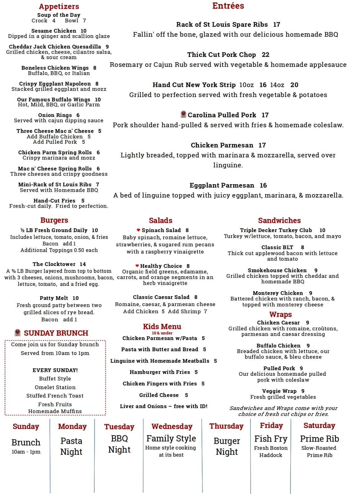 clock tower grill menu