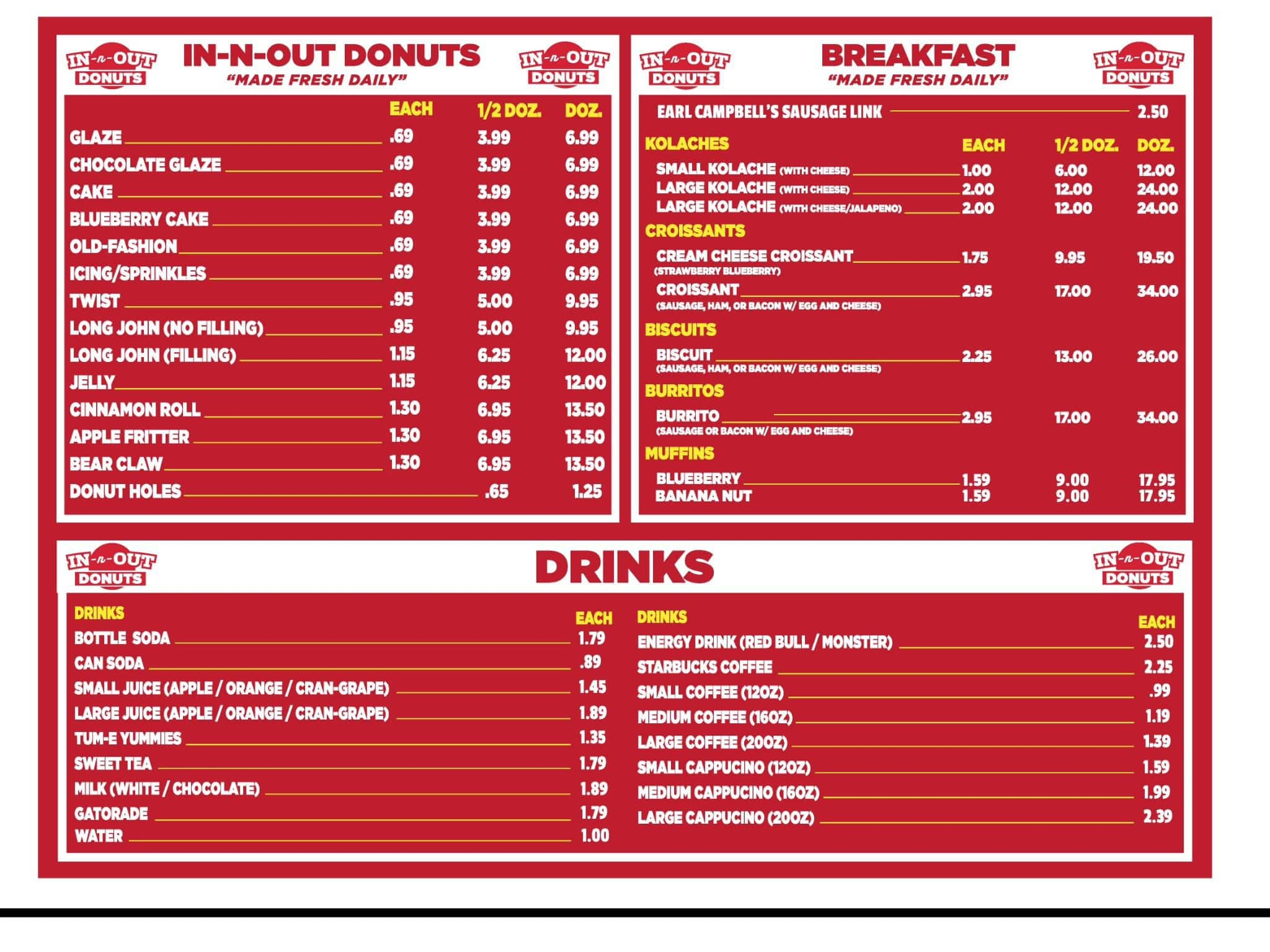 Printable In N Out Menu