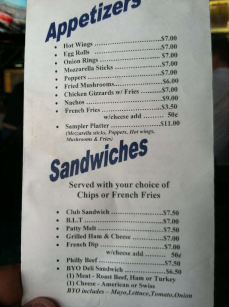 Carta de Happy Time Bar & Grill